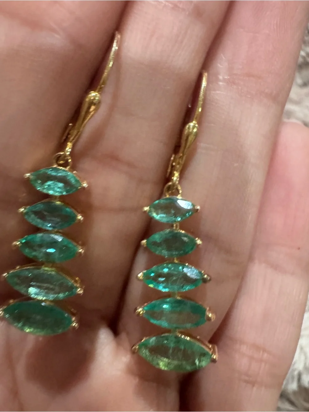 Certified 14K Natural Emerald Dangle Earrings 4.08 CTW Marquise Cut Leverback - Picture 6 of 13